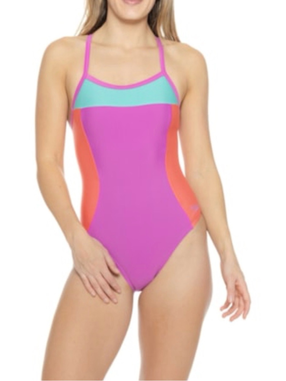 NWT Speedo Women's Colorblock Propel Back Swimsuit Size 34 Violet/Coral